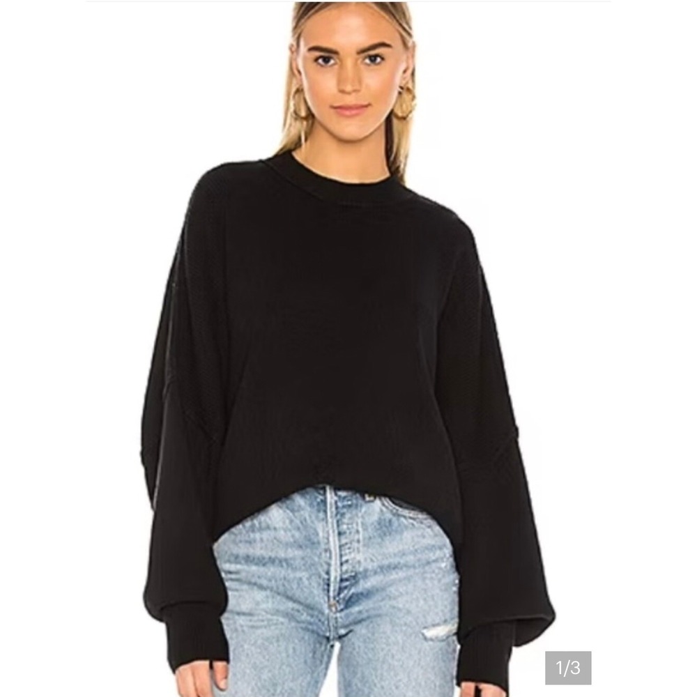 Free People Womens Sweater XS Black Ottoman Slouchy Tunic Ribbed Mock Neck New